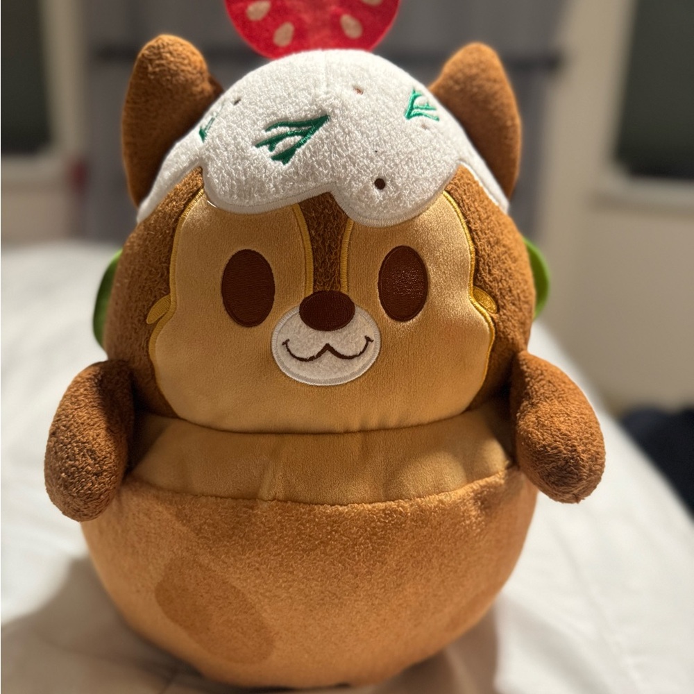Cute Brown Plush Toy with White and Green Hat